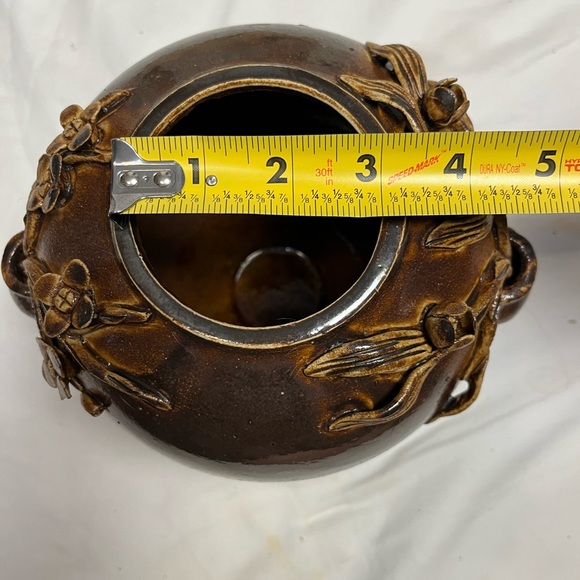 RARE Japanese clay pot with relief lotus branches; glazed; hand thrown;ANTIQUE - Picture 9 of 15